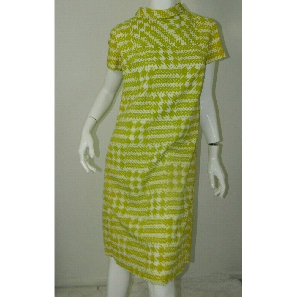 Vintage Leslie Fay Dress Green and White Graphic Print Size S/M